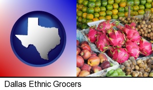an ethnic fruit market display in Dallas, TX