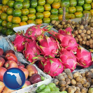 an ethnic fruit market display - with Florida icon