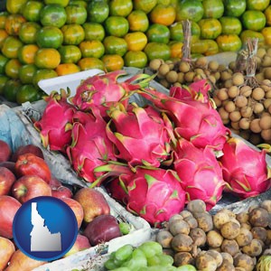 an ethnic fruit market display - with Idaho icon