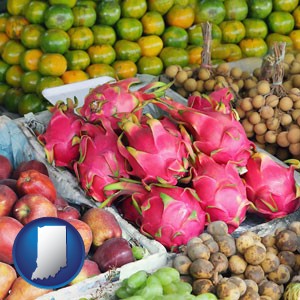 an ethnic fruit market display - with Indiana icon