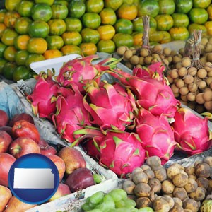 an ethnic fruit market display - with Kansas icon