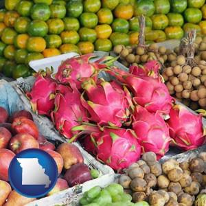 an ethnic fruit market display - with Missouri icon