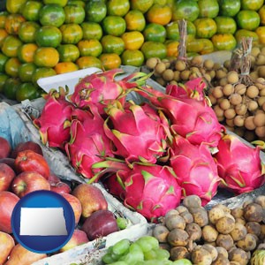 an ethnic fruit market display - with North Dakota icon