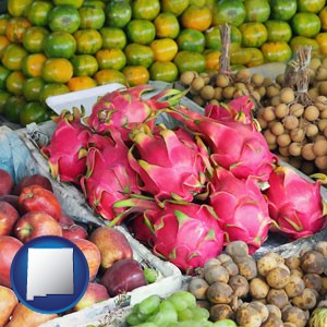 an ethnic fruit market display - with New Mexico icon